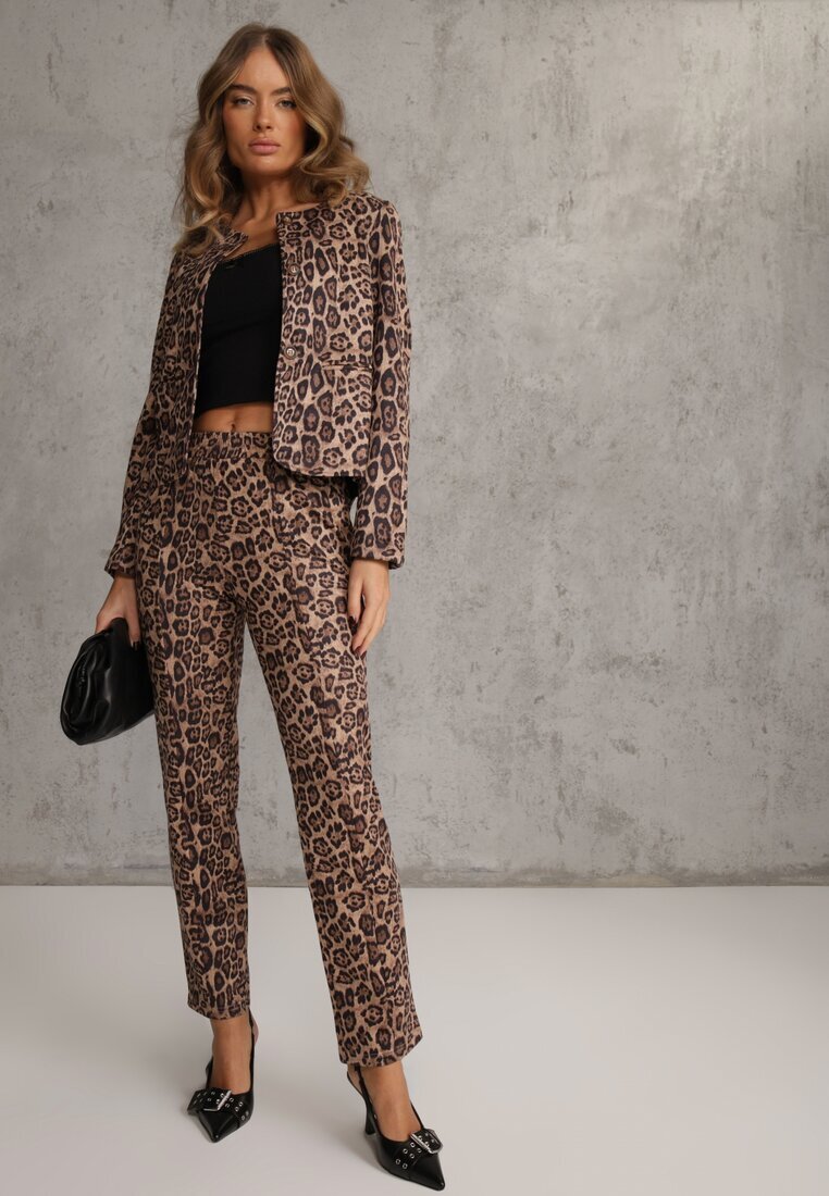 sophyline paris Pantaloni bej cu croială dreaptă cu imprimeu leopard Enalora