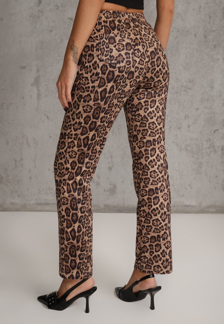 sophyline paris Pantaloni bej cu croială dreaptă cu imprimeu leopard Enalora