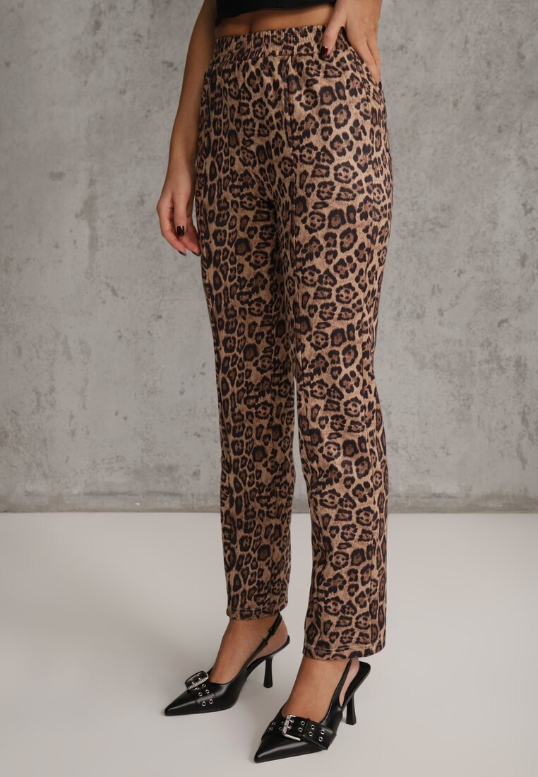 sophyline paris Pantaloni bej cu croială dreaptă cu imprimeu leopard Enalora