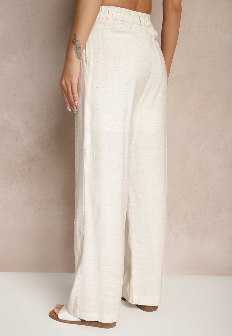sophyline paris Pantaloni Bej cu croială largă din Viscoză High Waist Lisamara