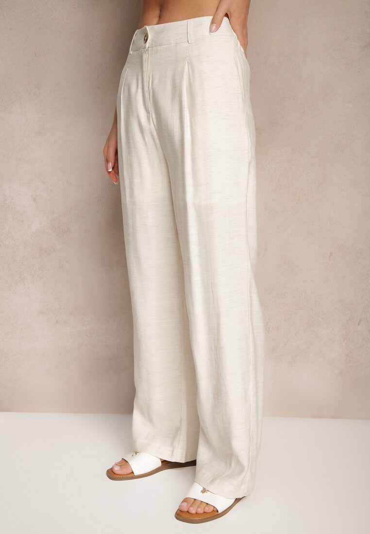 sophyline paris Pantaloni Bej cu croială largă din Viscoză High Waist Lisamara