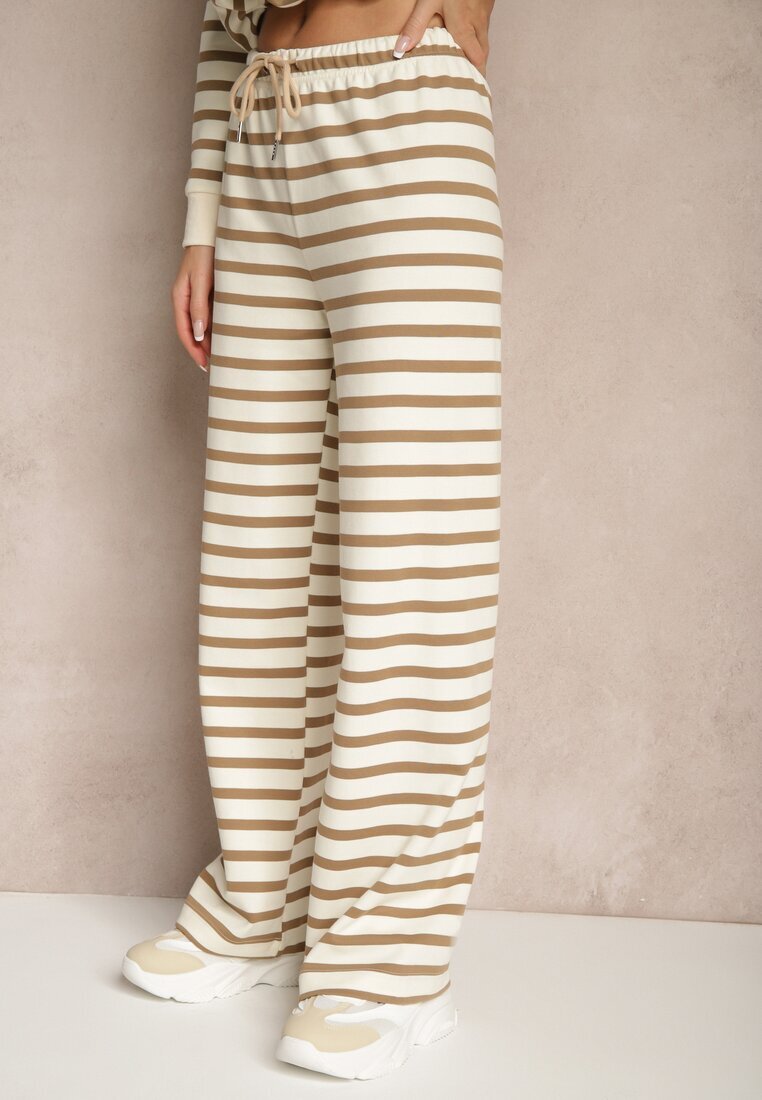 sophyline paris Pantaloni de trening largi bej din bumbac decorați cu dungi și șnururi Fenilira