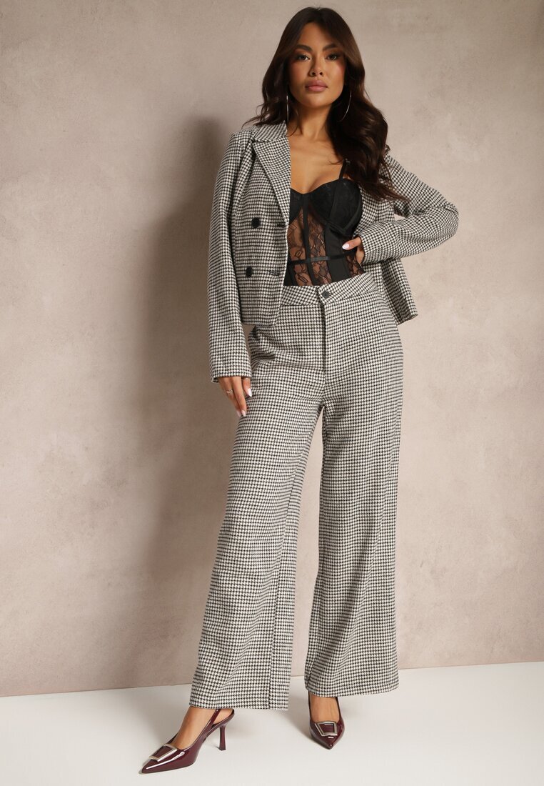 sophyline paris Pantaloni Negru-Bej cu Viscoză Talie Înaltă cu Croială Largă în carouri pepită Enithra