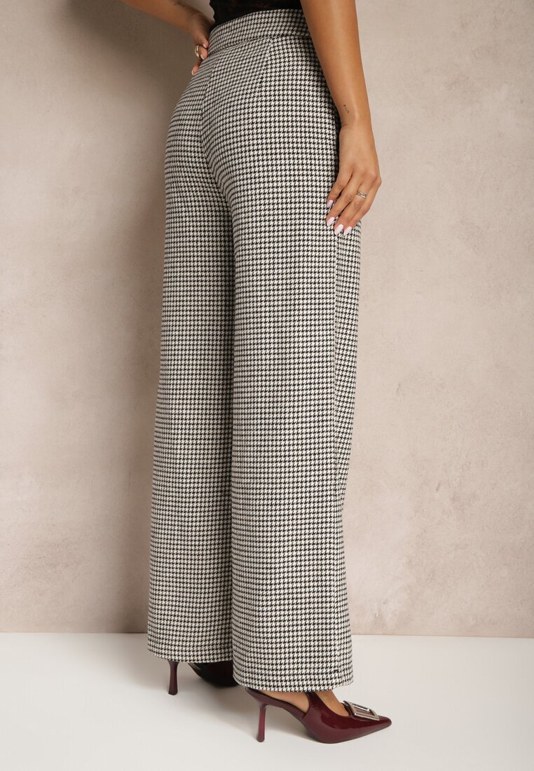 sophyline paris Pantaloni Negru-Bej cu Viscoză Talie Înaltă cu Croială Largă în carouri pepită Enithra