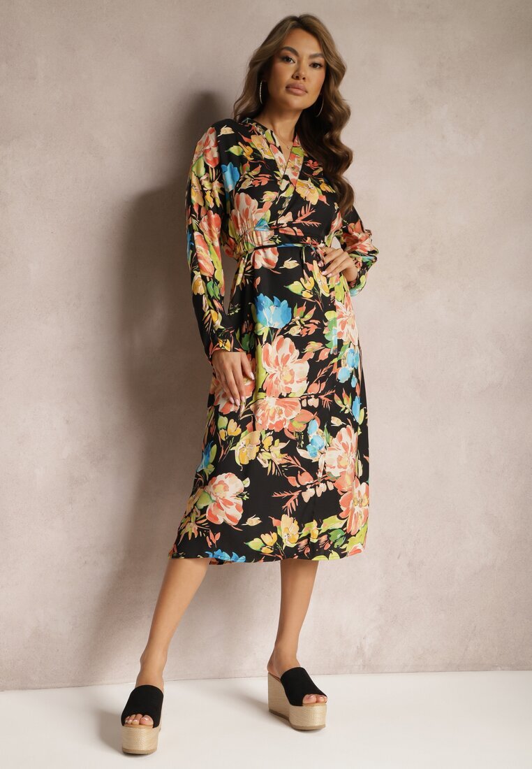 sophyline Rochie Negru-Roz Tip Plic cu Imprimeu Floral Aleratoa
