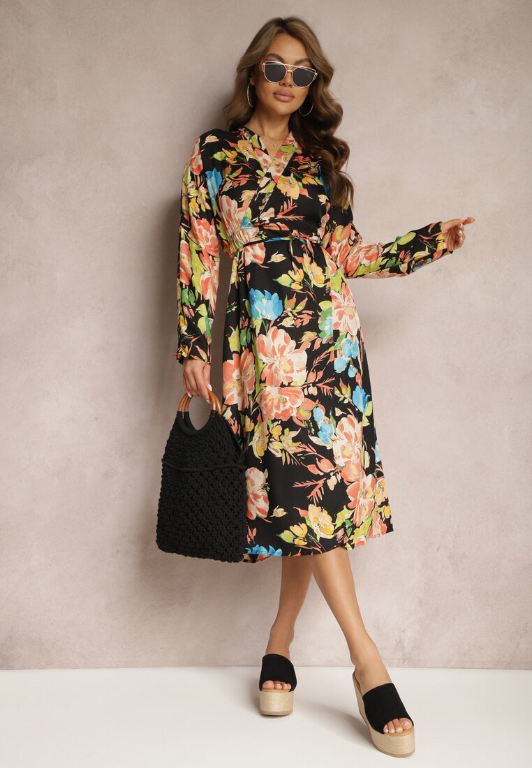 sophyline Rochie Negru-Roz Tip Plic cu Imprimeu Floral Aleratoa