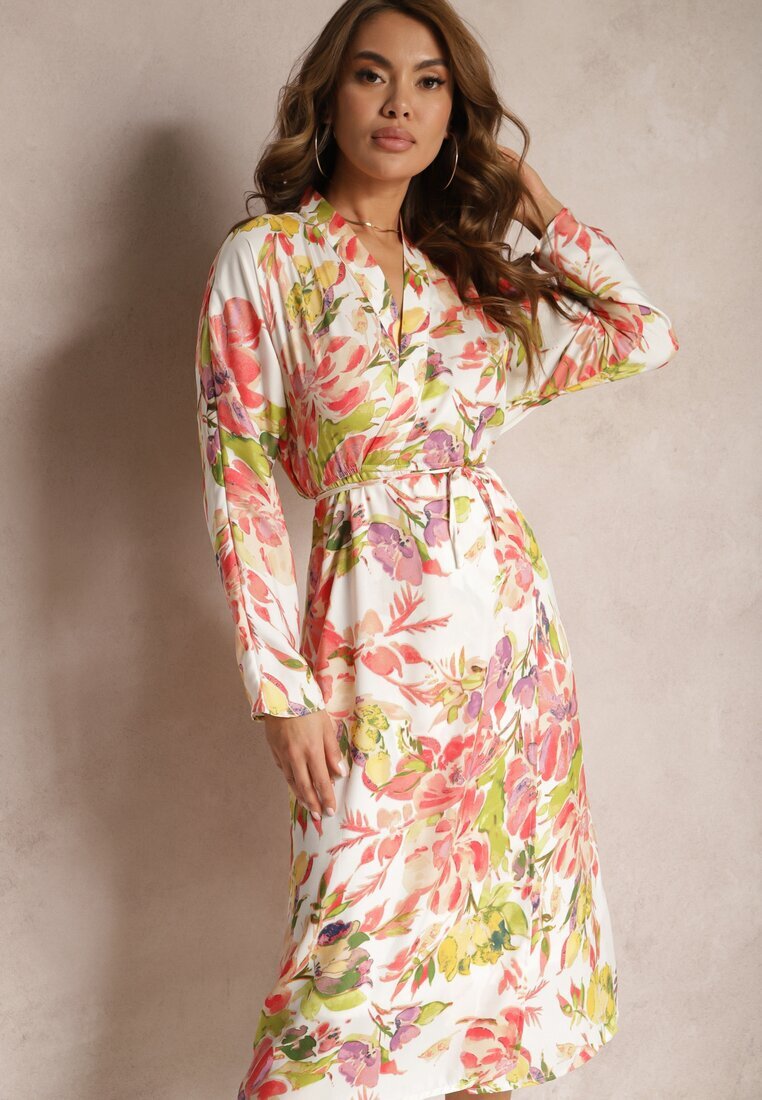 sophyline Rochie Tip plic Alb-Roz cu Imprimeu Floral Aleratoa