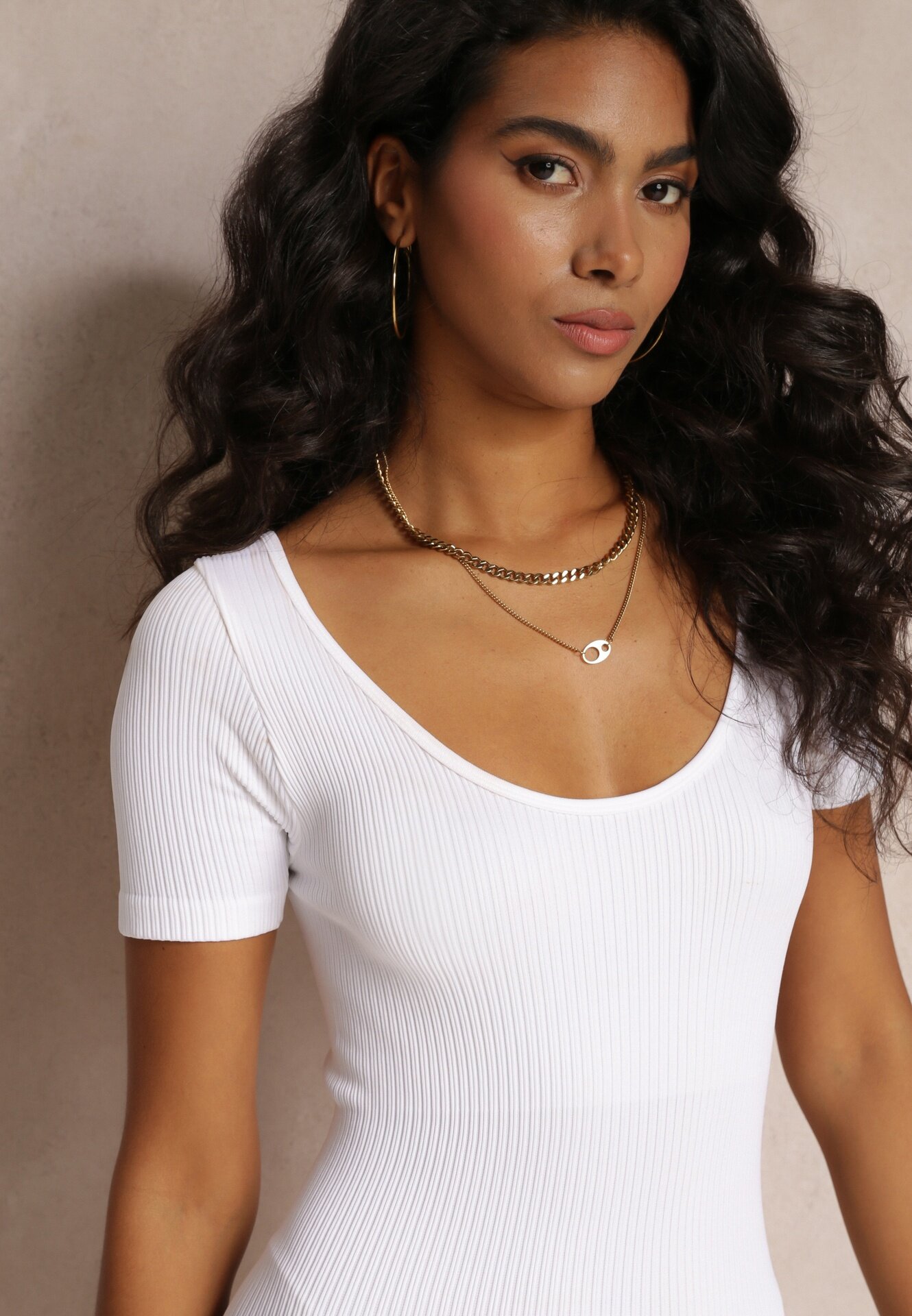 soy&co Salopetă reiată albă Bodycon cu pantaloni lungi și mâneci scurte Vittone