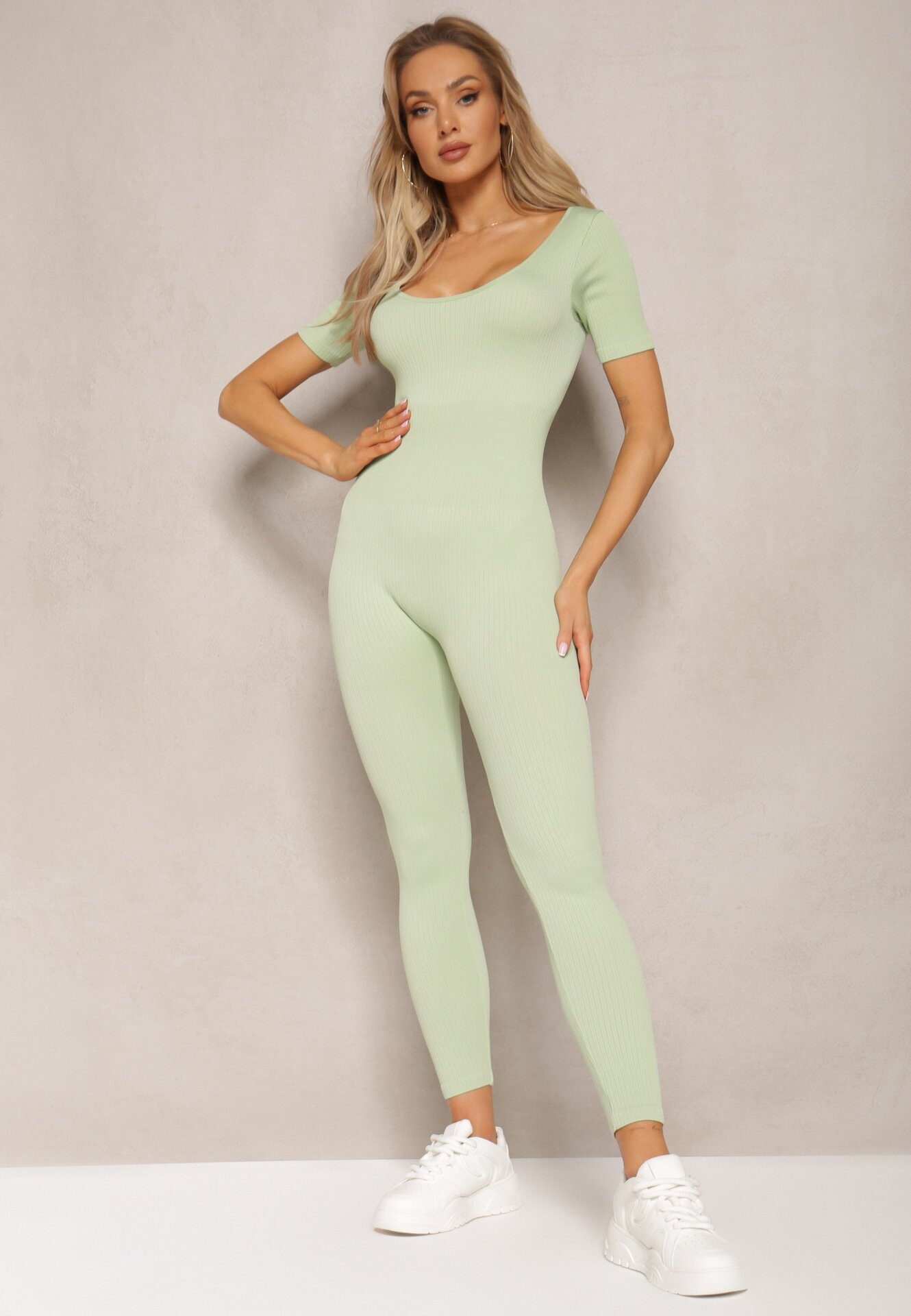 soy&co Salopetă verde deschis reiată Bodycon cu picioare lungi și mâneci scurte Vittone
