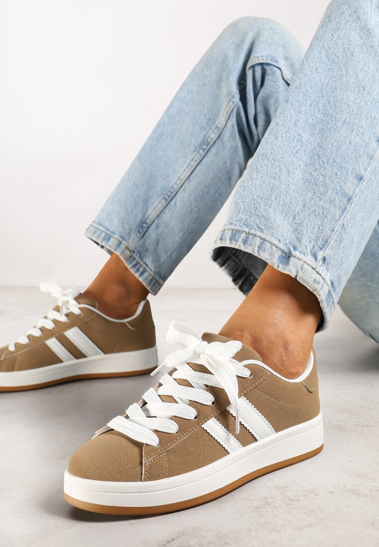 sport Sneakers Bej închis Decorați cu Motiv de Dungi Flortewi