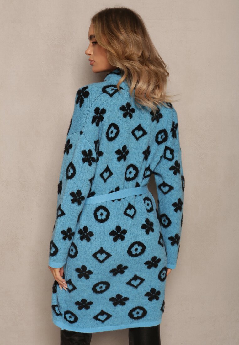 studio eleven Cardigan Albastru cu curea legată Decorat cu model floral Timonen