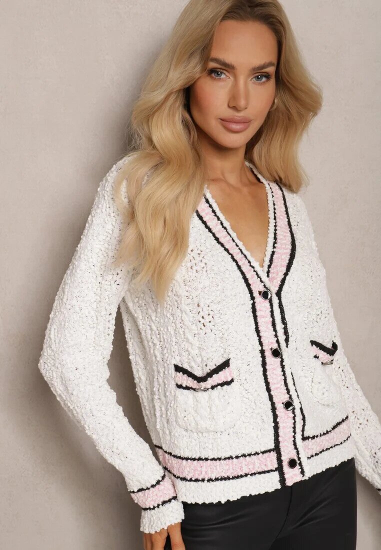 studio eleven Cardigan Bej cu viscoză cu nasturi cu dungi Liathalie