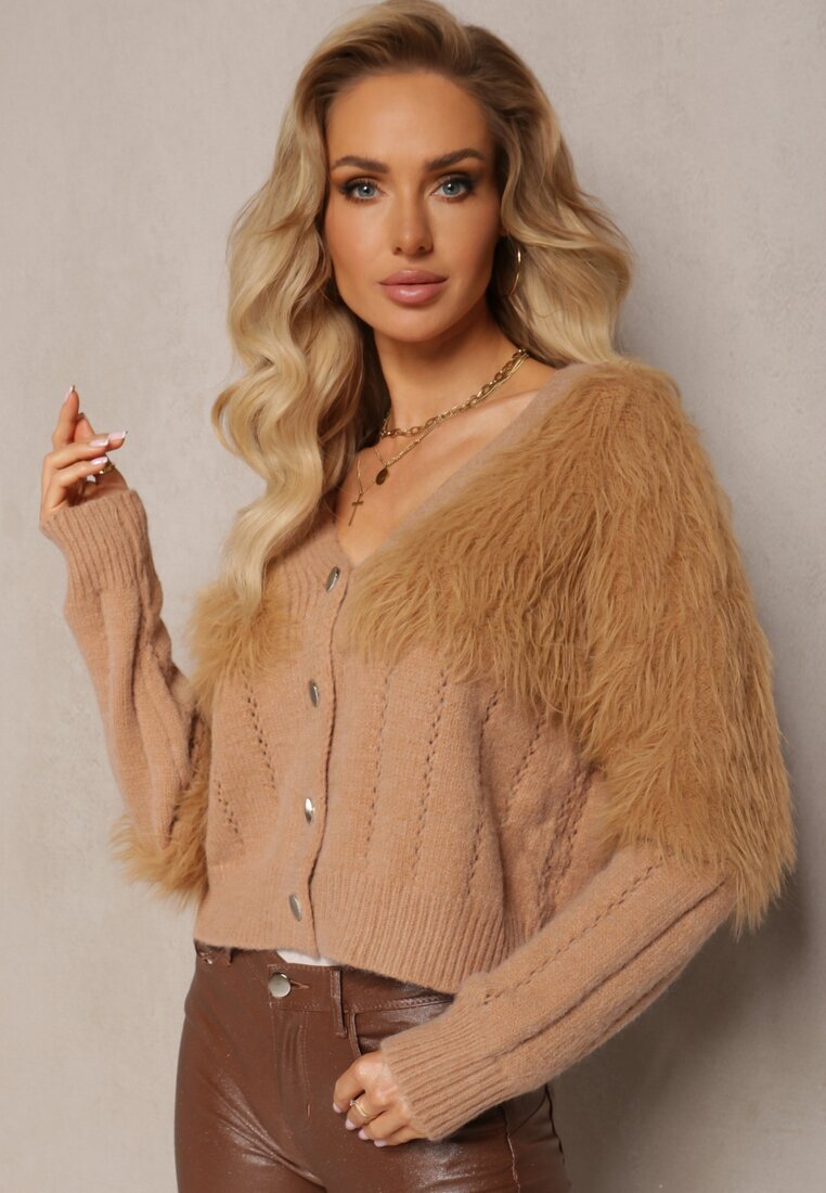 studio eleven Cardigan Maro cu tricot pufos la decolteu și mâneci Saccina