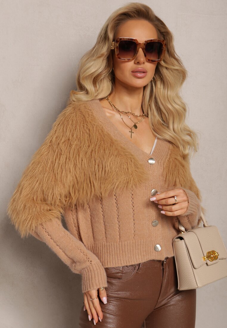 studio eleven Cardigan Maro cu tricot pufos la decolteu și mâneci Saccina