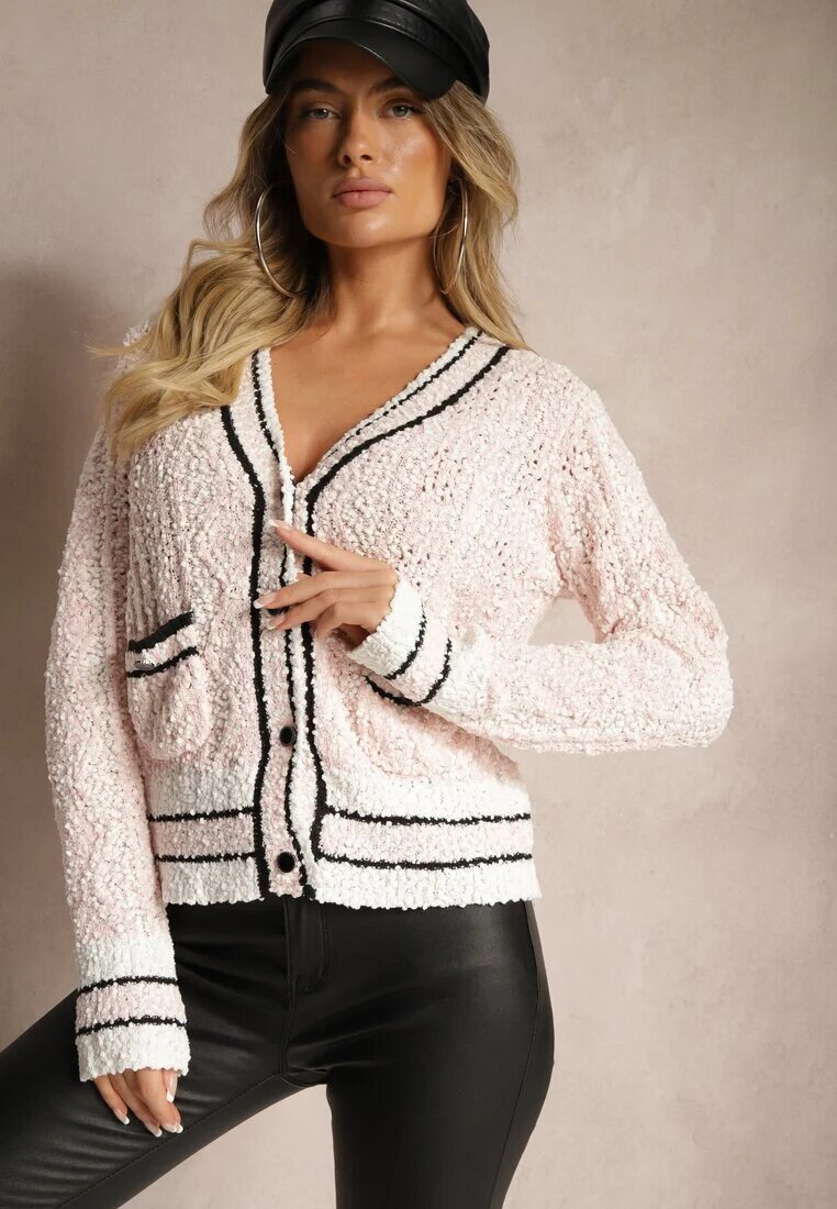 studio eleven Cardigan Roz cu Vâscoză cu Nasturi cu Dungi Liathalie