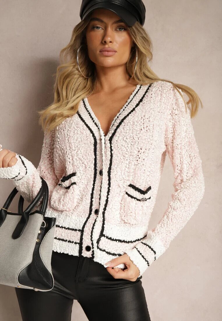studio eleven Cardigan Roz cu Vâscoză cu Nasturi cu Dungi Liathalie