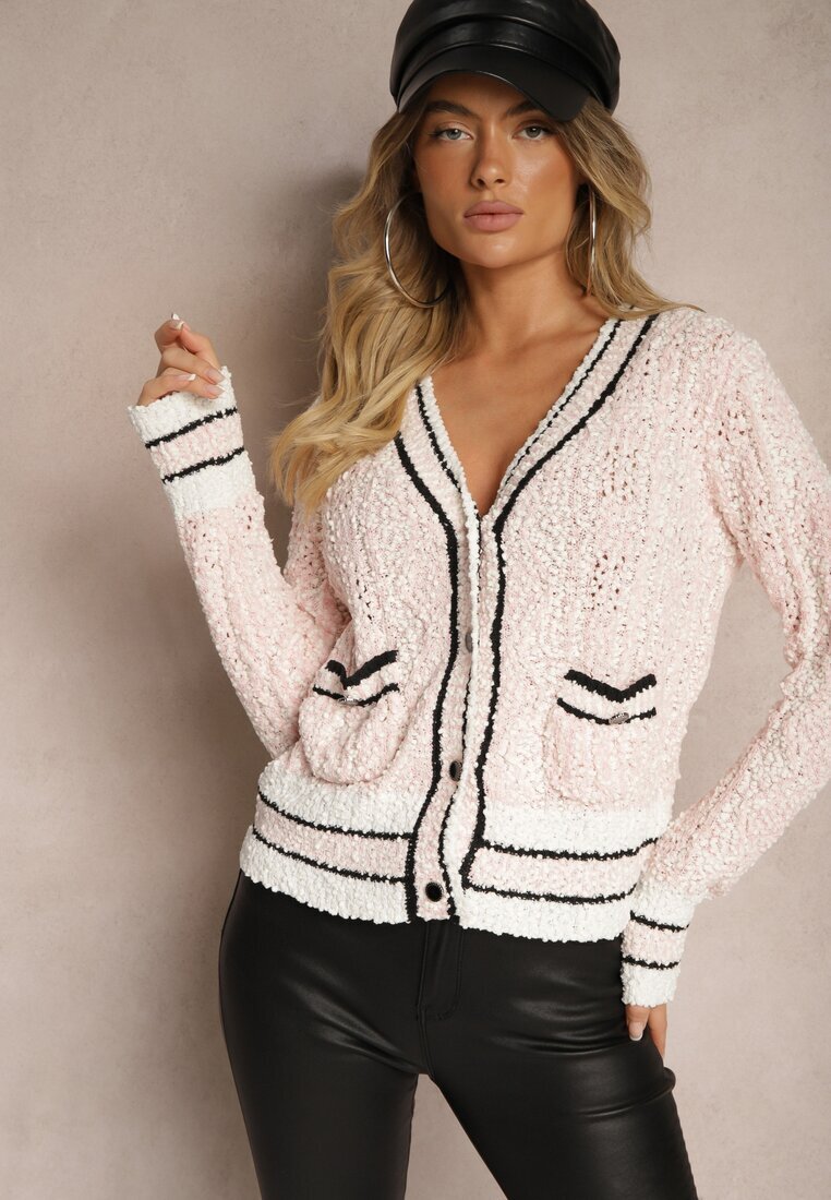 studio eleven Cardigan Roz cu Vâscoză cu Nasturi cu Dungi Liathalie
