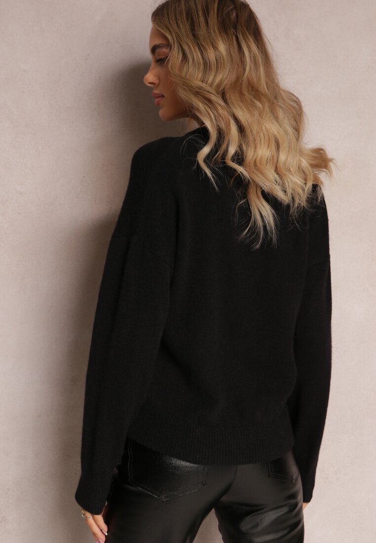 studio eleven Pulover Negru cu Patch-uri cu Scris Amour Mavilla