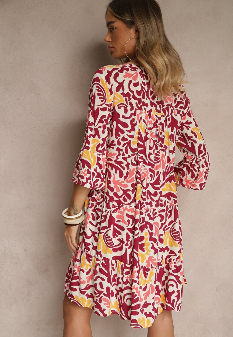 Sublevel Rochie Galben-Bordo din Viscoză cu Croială Cloș cu Imprimeu Abstract Lirese