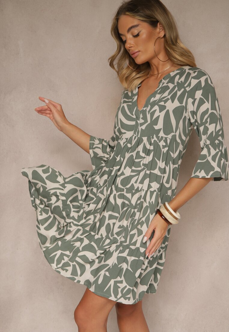 Sublevel Rochie Verde închis din Vâscoză cu croială evazată cu model abstract Lirese