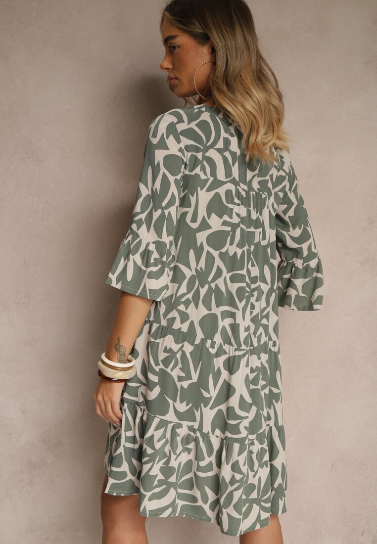 Sublevel Rochie Verde închis din Vâscoză cu croială evazată cu model abstract Lirese