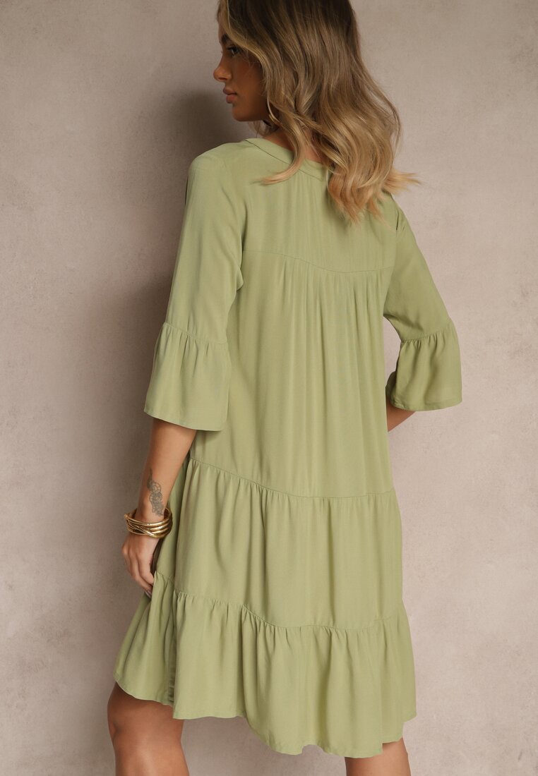 Sublevel Rochie Verde Vâscoză Evazată cu volane Lirione