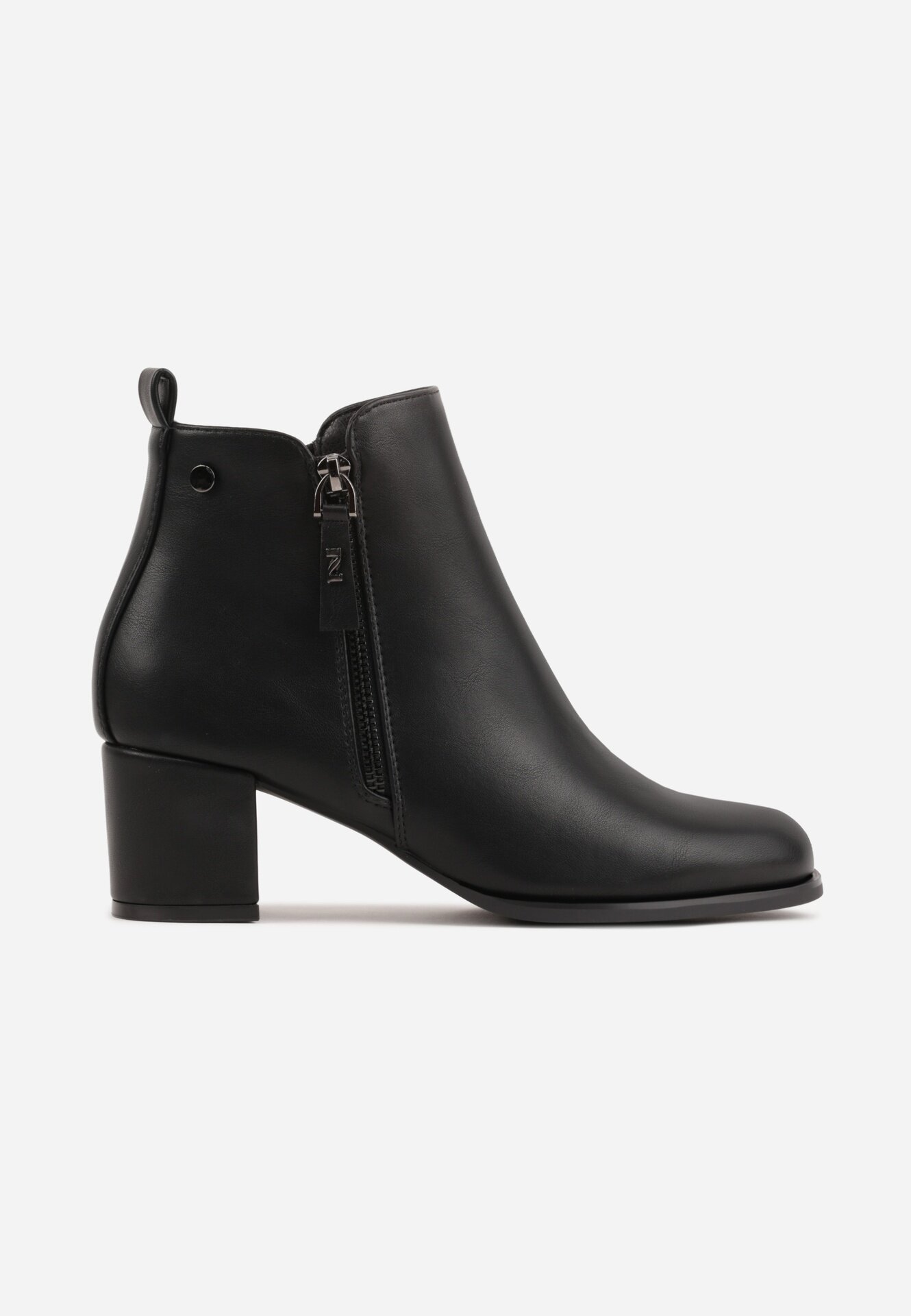 super mode Botine joase cu toc gros și fermoar decorativ Joceline Negre