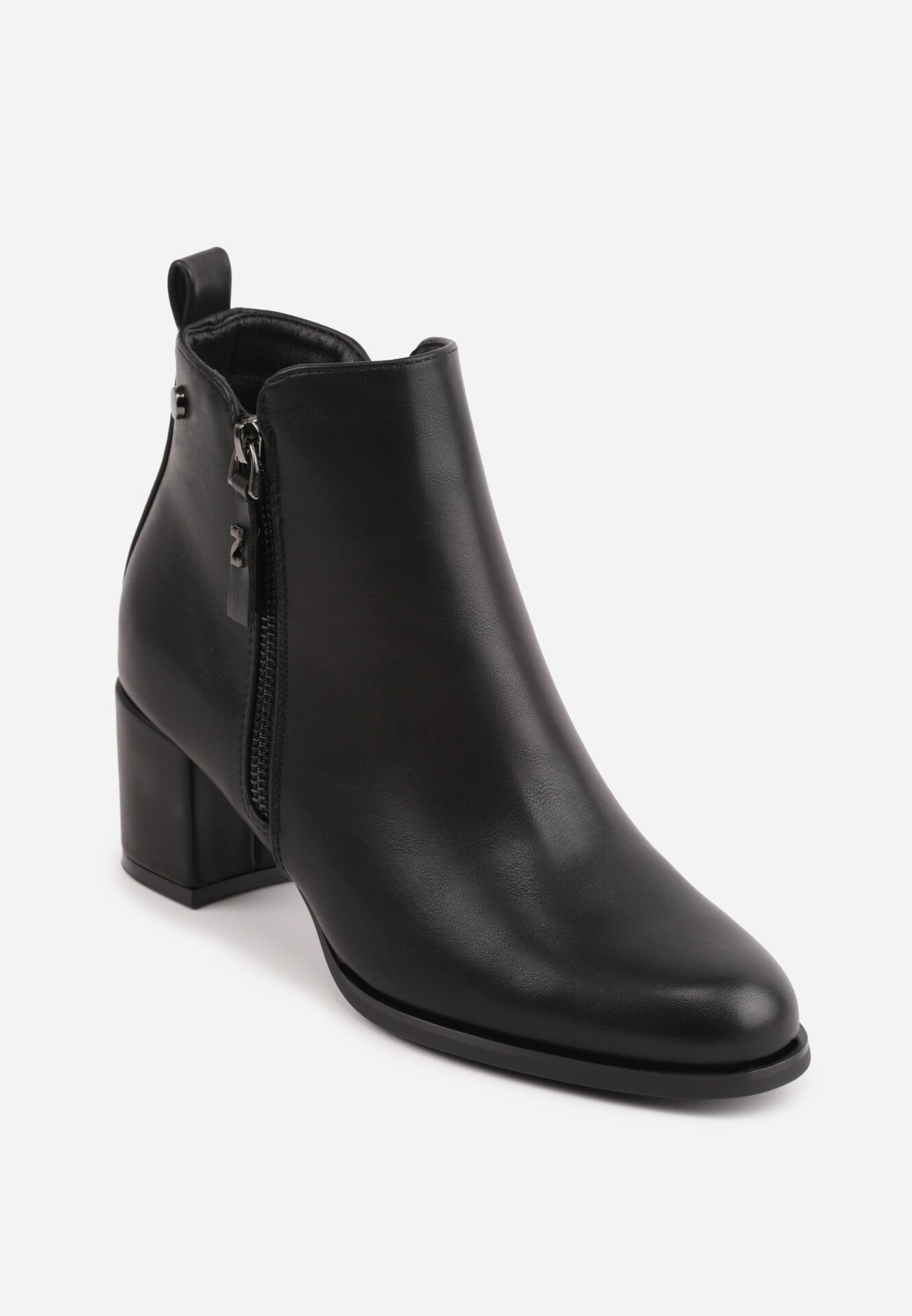 super mode Botine joase cu toc gros și fermoar decorativ Joceline Negre