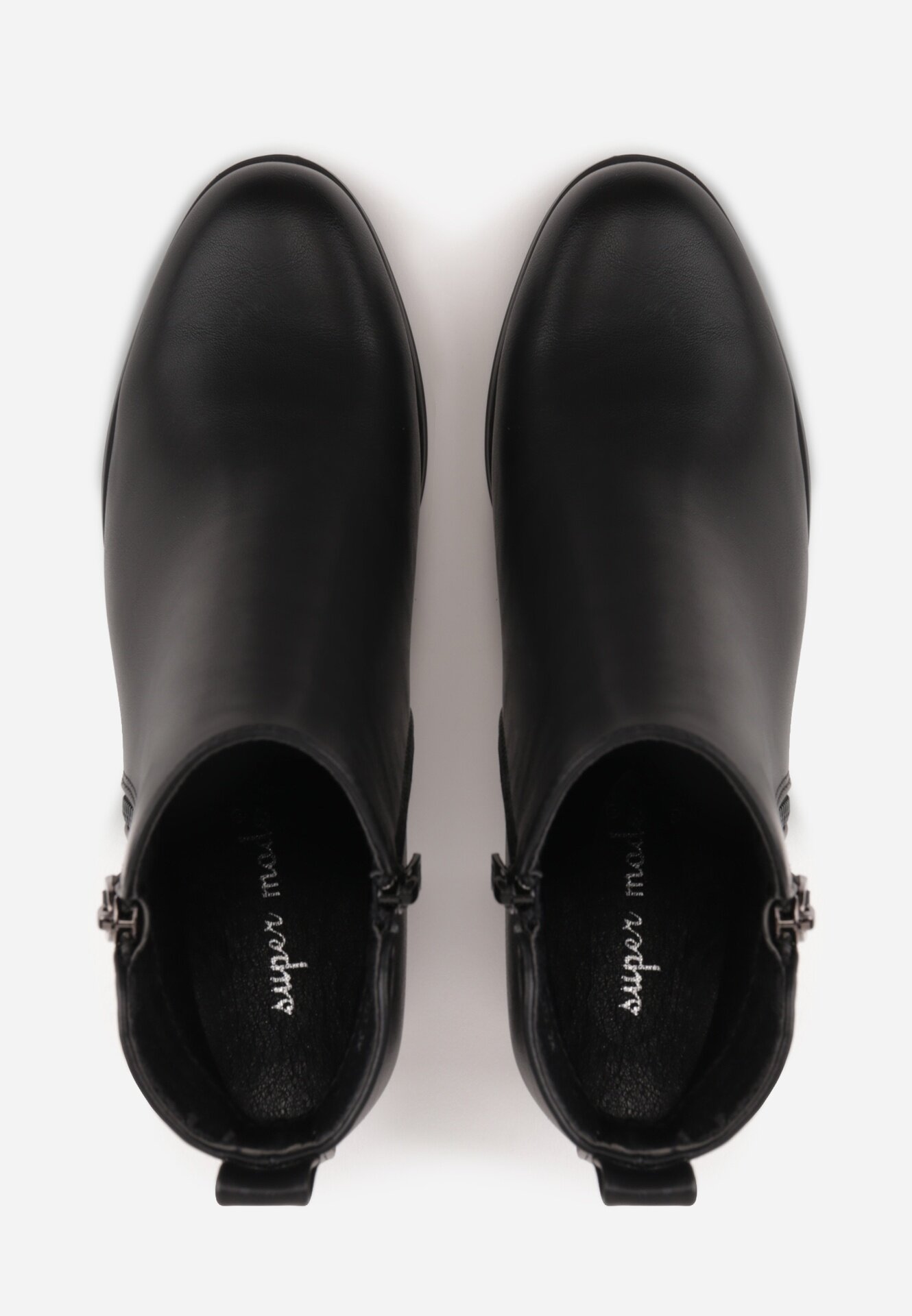 super mode Botine joase cu toc gros și fermoar decorativ Joceline Negre