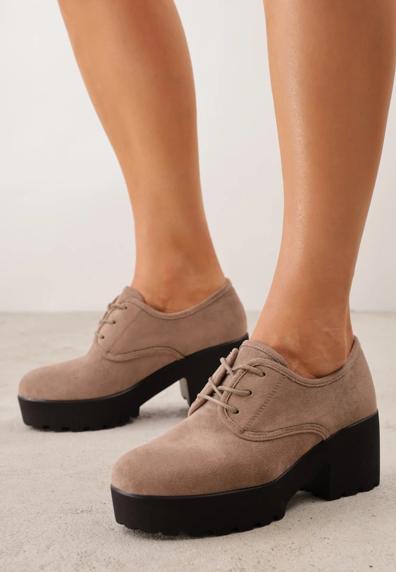 super mode Pantofi Oxford cu toc gros și talpă profilată cu branț din piele naturală Ajonia Bej închis