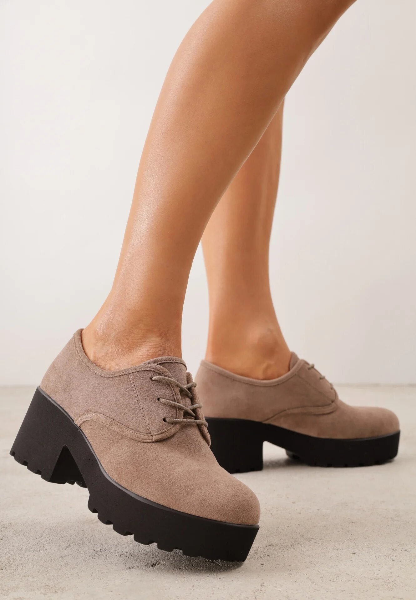 super mode Pantofi Oxford cu toc gros și talpă profilată cu branț din piele naturală Ajonia Bej închis