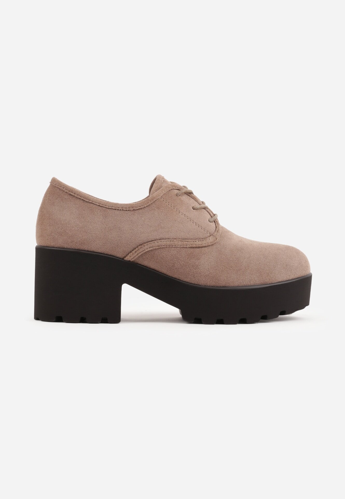 super mode Pantofi Oxford cu toc gros și talpă profilată cu branț din piele naturală Ajonia Bej închis