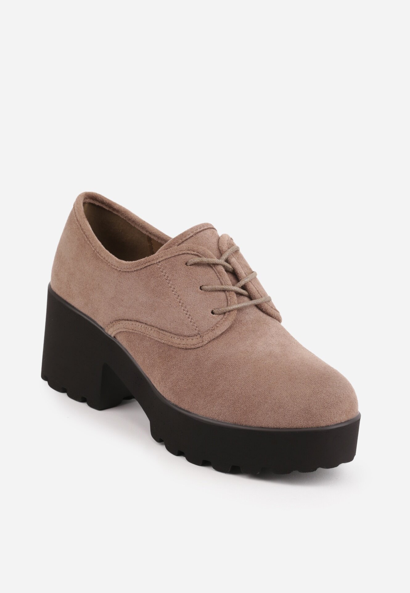 super mode Pantofi Oxford cu toc gros și talpă profilată cu branț din piele naturală Ajonia Bej închis