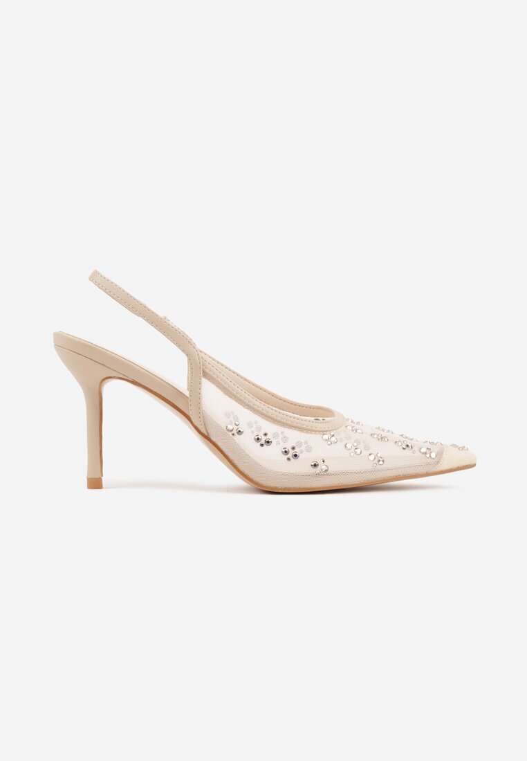 super mode Sandale Aurii Slingback cu toc cui din plasă Decorate cu Zirconiu Lilinyra
