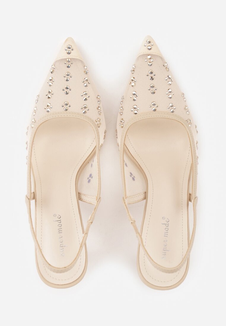 super mode Sandale Aurii Slingback cu toc cui din plasă Decorate cu Zirconiu Lilinyra