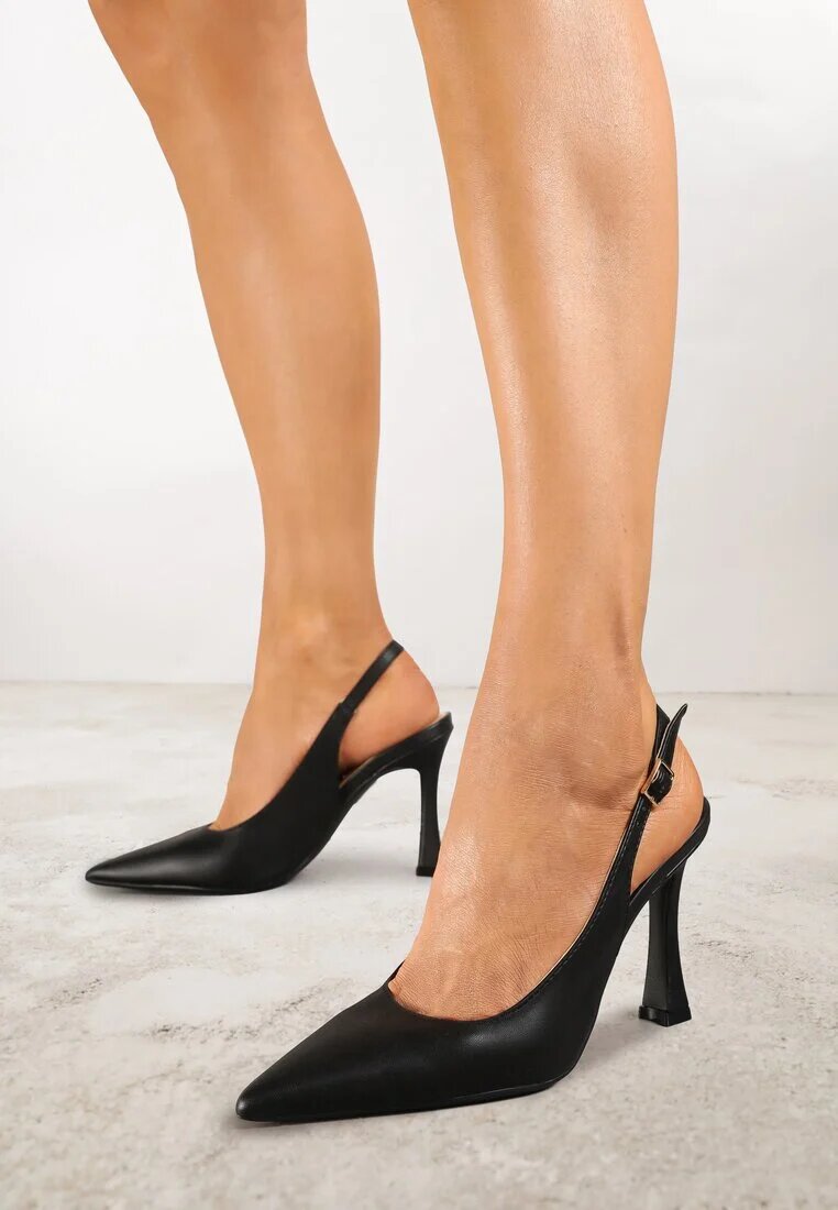 super mode Sandale Negre cu toc tip Slingback Dolandra