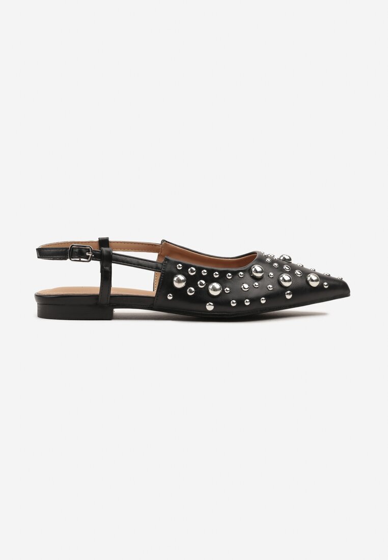 super mode Sandale Negre Tip Slingback cu Decorațiuni 3D Lisatria