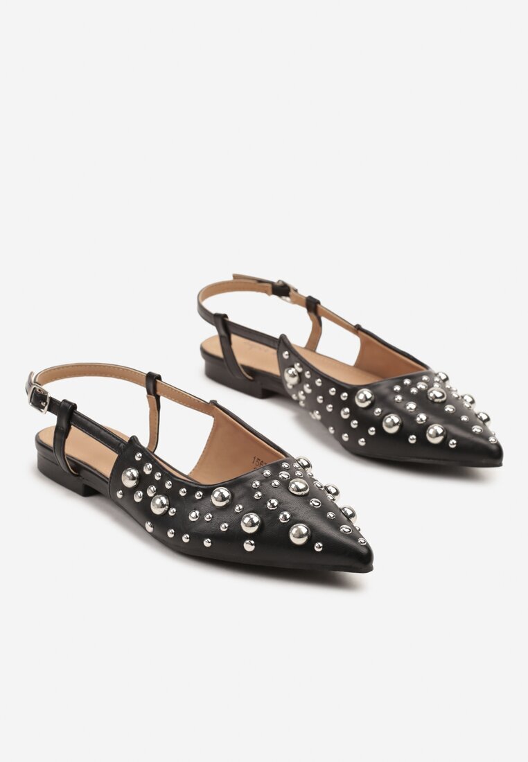super mode Sandale Negre Tip Slingback cu Decorațiuni 3D Lisatria