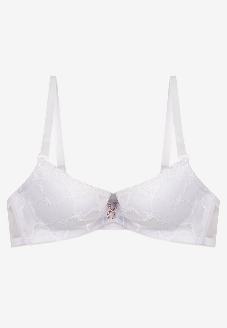  Sutien Alb Push Up cu Dantelă și Ornament Metalic Norirae