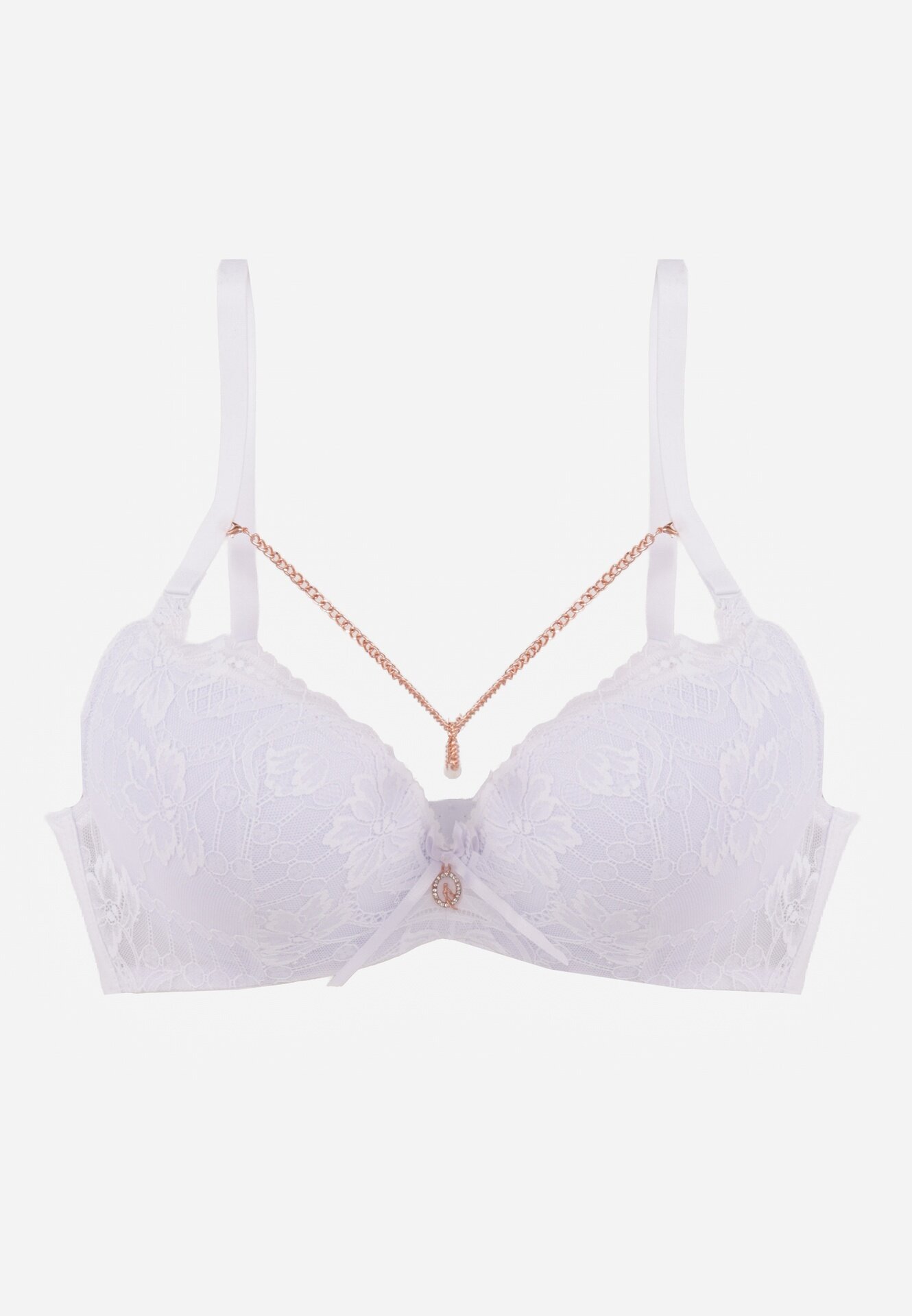  Sutien Alb Push Up Decorat cu Lanț cu Cristal Brinanna