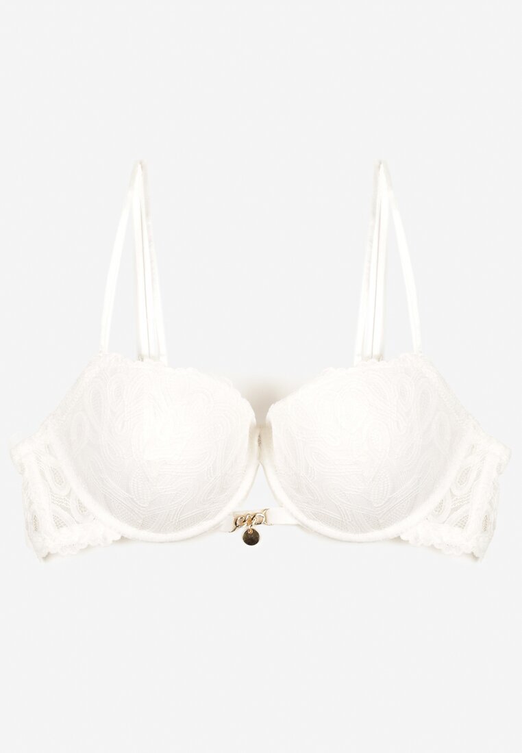  Sutien Alb Tip Push-up cu Dantelă și Bretele Duble Reglabile Emavina