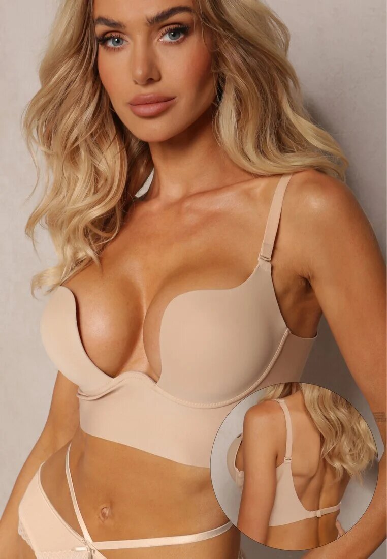  Sutien Bej Cupe C Tip Push-Up pe Bretele cu Reglaj Mivonara