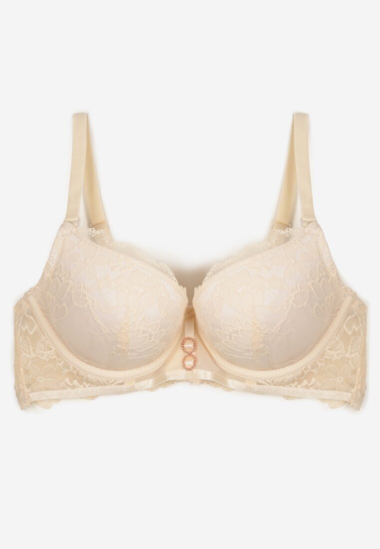  Sutien Bej deschis Push Up Decorat cu Dantelă Temirenna