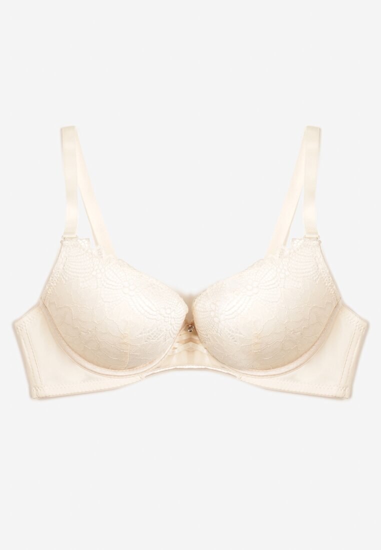  Sutien Bej Push-up cu Dantelă Decorativă și Pandantiv Gialine