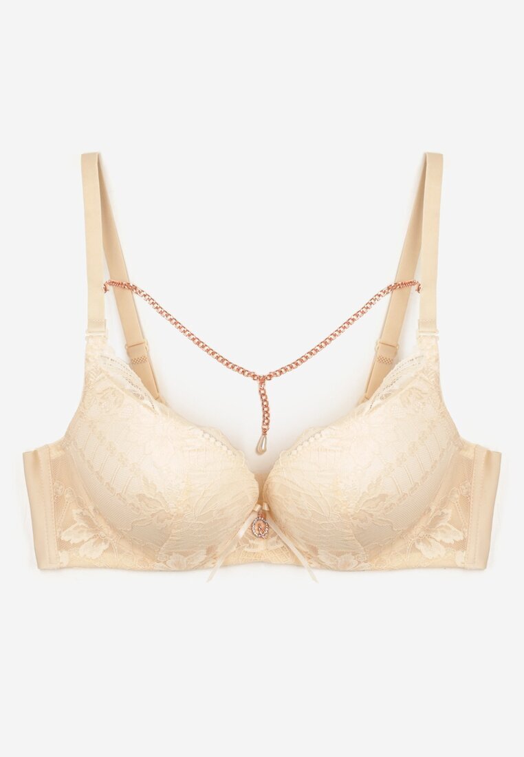  Sutien Bej Push Up Decorat cu lanț cu cristal Brinanna