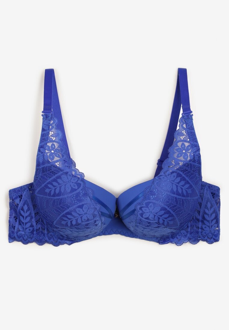  Sutien Bleumarin cu Efect Push-Up Decorat cu Dantelă Ivmeria