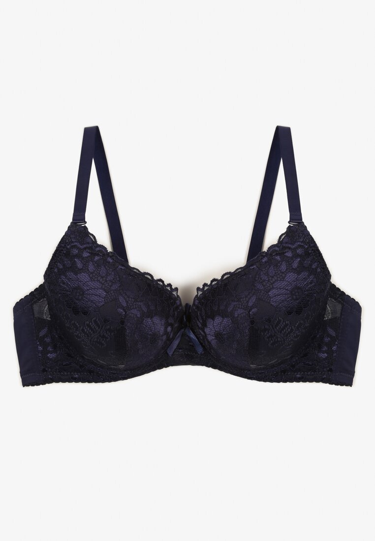  Sutien bleumarin dantelat cu motiv floral Nelamis