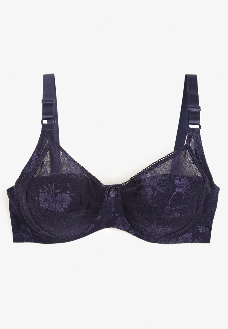  Sutien Bleumarin din Dantelă Full Cup cu Bretele Ajustabile Dimela
