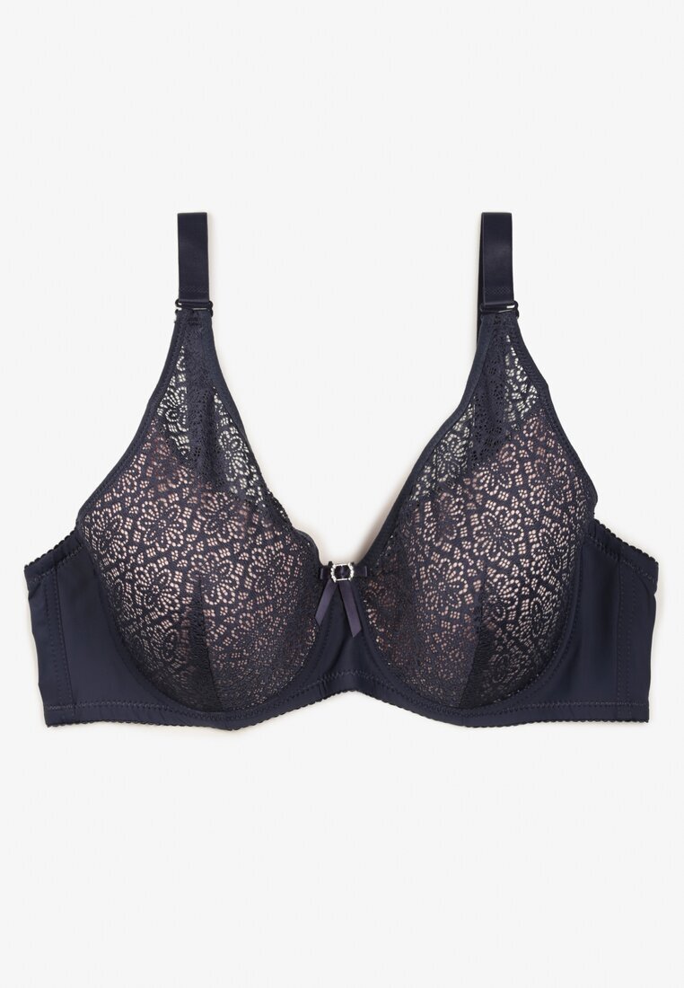  Sutien Bleumarin Din Dantelă Full Cup Cu Zirconii Decorative Pe Fundiță Nikoriana