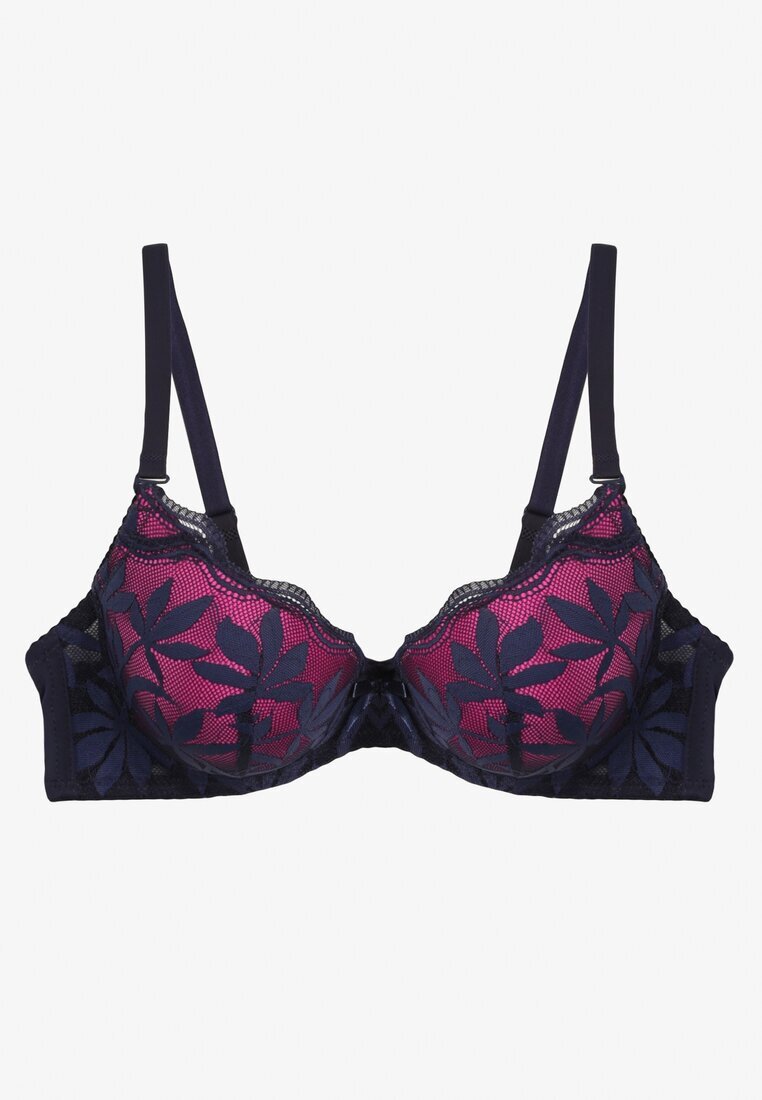  Sutien Bleumarin-Fucsia Tip Full Cup cu Dantelă Ellanis